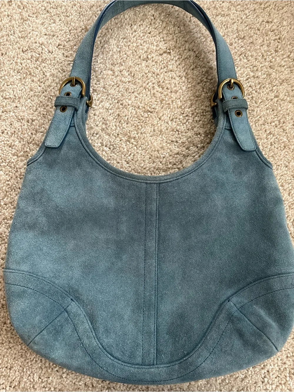 Vintage coach pool blue suede soho slim hobo bag